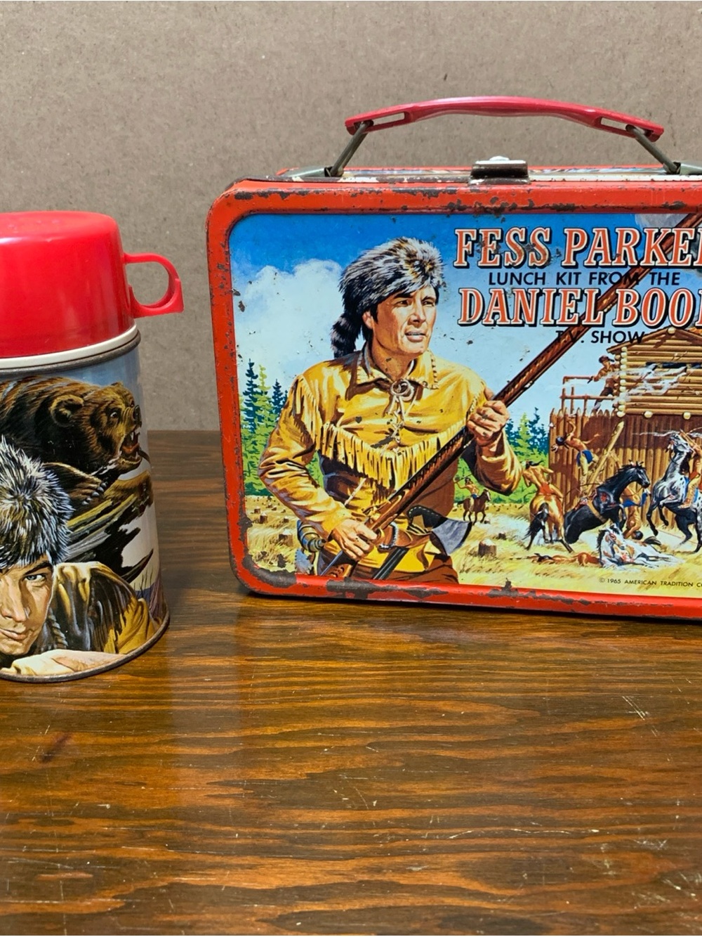 Fess Parker Lunchbox Daniel Boone Show With Thermos Vintage 1965 Lunch Box